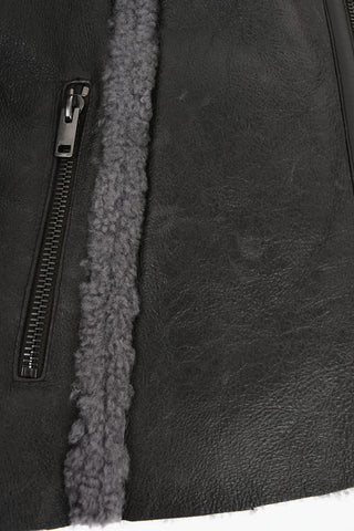 Vintage Effect Leather L-BROWNY Oversized Jacket with Fur Detail