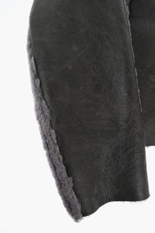 Vintage Effect Leather L-BROWNY Oversized Jacket with Fur Detail