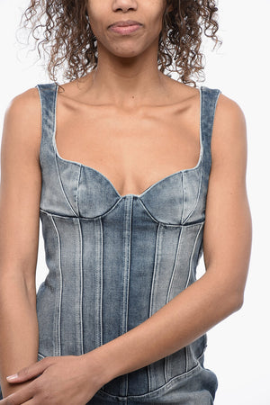 Mini Dress in Denim con Scollo a Cuore