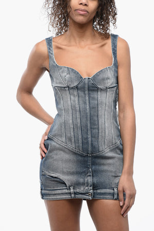 Mini Dress in Denim con Scollo a Cuore