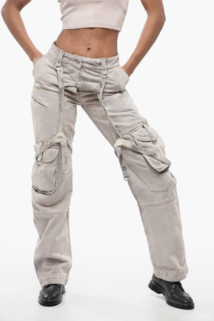 Jeans Cargo Baggy Fit Bleached Effect with Harness-Style Details 22cm