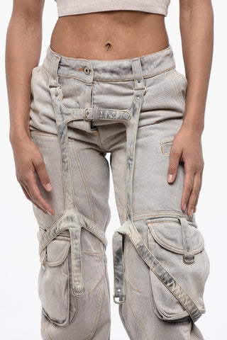 Jeans Cargo Baggy Fit Bleached Effect with Harness-Style Details 22cm