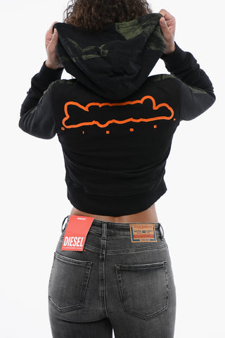 RED TAG Cropped Brushed-Cotton Hoodie F-SLIMMY with Flocked Logo