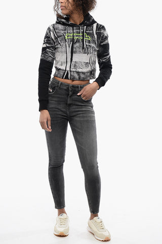 Felpa Hoodie Crop con Logo Goffrato