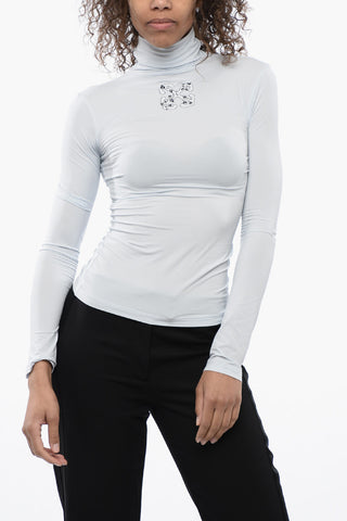 Top Stretchy a Collo Alto con Stampa Logo