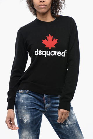 Virgin Wool Crew-neck Sweater with Embossed Logo