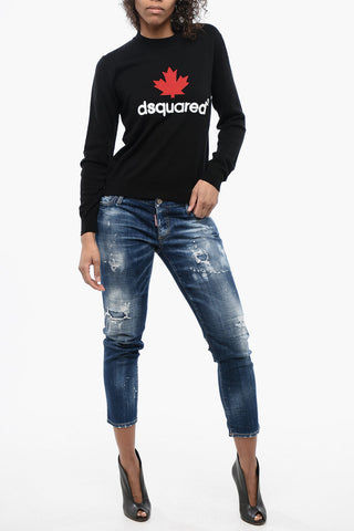 Virgin Wool Crew-neck Sweater with Embossed Logo