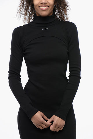 Long Bodycon Turtle-neck Dress with Ribbed Design