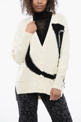 FOR EVER Asymmetrical Wool V-neck Cardigan