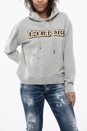 Felpa Hoodie in Tinta Unita con Logo Stampato