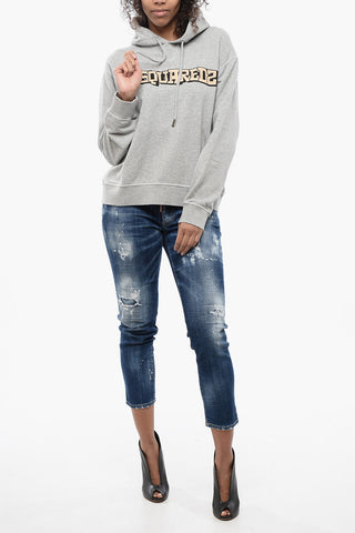Felpa Hoodie in Tinta Unita con Logo Stampato