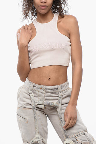 Acid-Washed Crop-Top with Embossed Logo