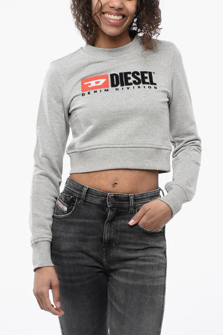 Crew Neck Cropped Sweatshirt with Lettering Logo