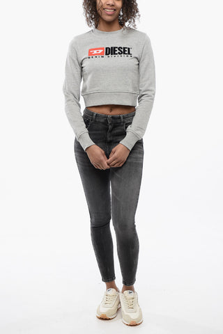 Crew Neck Cropped Sweatshirt with Lettering Logo