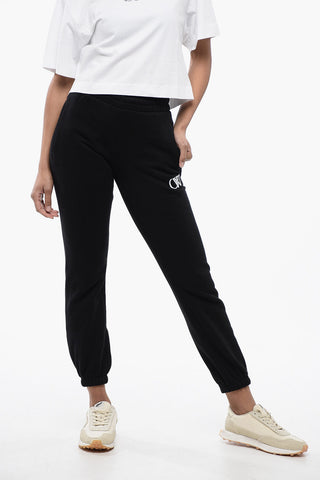 High-Waisted Brushed Cotton Joggers with Contrasting Monogram