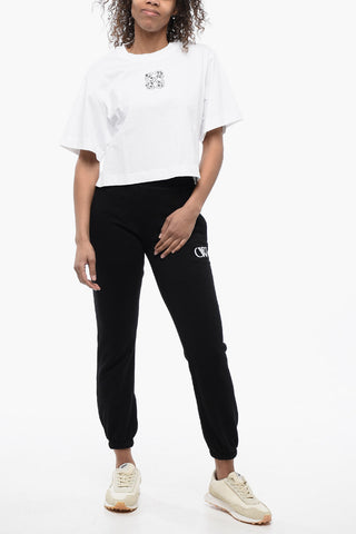 High-Waisted Brushed Cotton Joggers with Contrasting Monogram