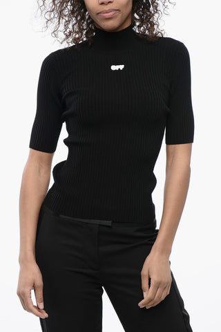 Ribbed Knit Top with Logoed Patch