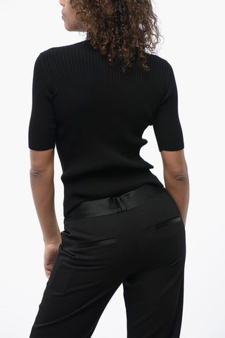 Ribbed Knit Top with Logoed Patch