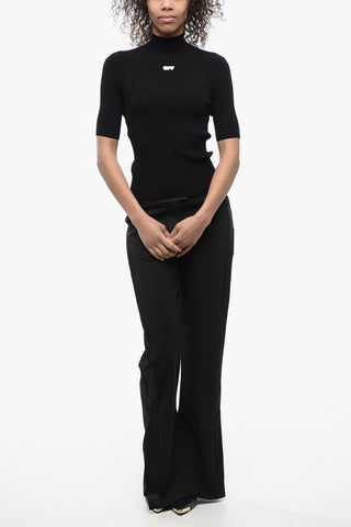 Ribbed Knit Top with Logoed Patch