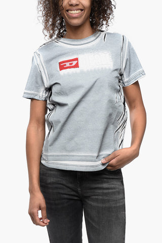 Coated Fabric T-Shirt with Trompe l'Oeil Print