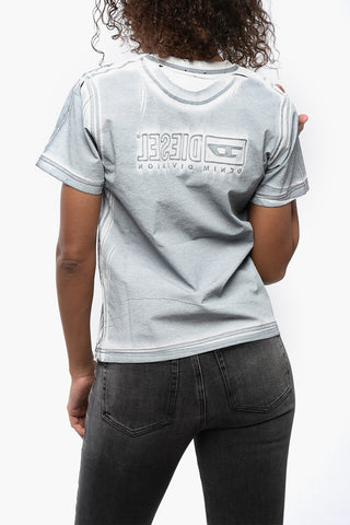 Coated Fabric T-Shirt with Trompe l'Oeil Print