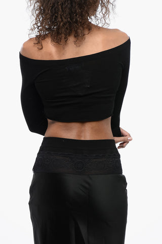 Top in Maglia Logata con Scollo a Barca