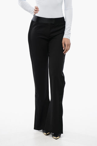 Virgin Wool Pants with Satin Trims and Ankle Slit