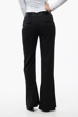 Virgin Wool Pants with Satin Trims and Ankle Slit