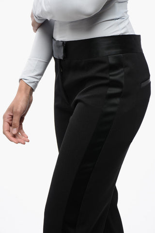 Virgin Wool Pants with Satin Trims and Ankle Slit
