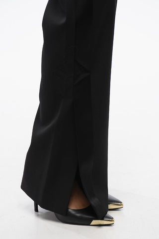 Virgin Wool Pants with Satin Trims and Ankle Slit