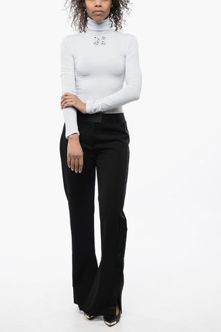 Virgin Wool Pants with Satin Trims and Ankle Slit