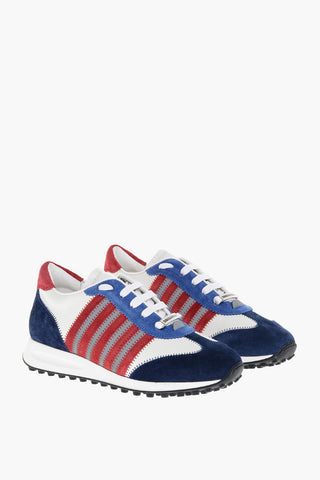 Textured Leather and Suede Low Top Sneakers with Contrasting Details