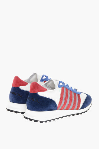 Textured Leather and Suede Low Top Sneakers with Contrasting Details