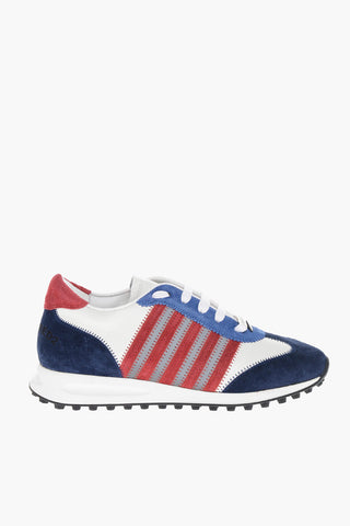 Textured Leather and Suede Low Top Sneakers with Contrasting Details