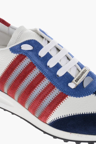 Sneakers Basse in Pelle Martellata e Camoscio con Dettagli a Contrasto