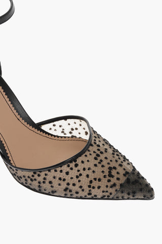 Leather Ankle Strap Pumps with Glitter Mesh Detail Heel 7cm