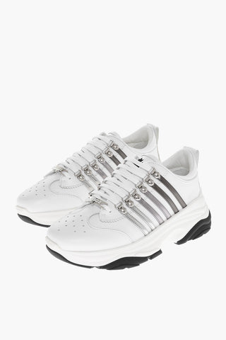 Leather Low Sneakers with Metallic Details 