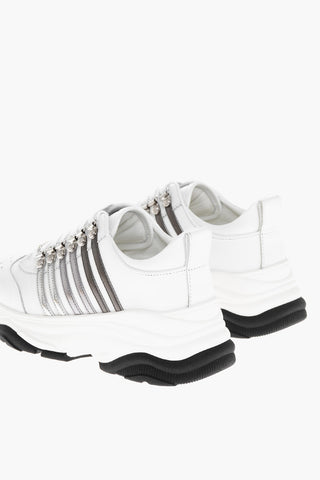 Leather Low Sneakers with Metallic Details 