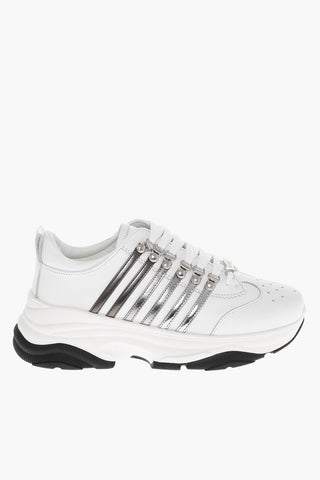 Leather Low Sneakers with Metallic Details 