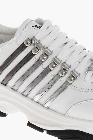 Leather Low Sneakers with Metallic Details 