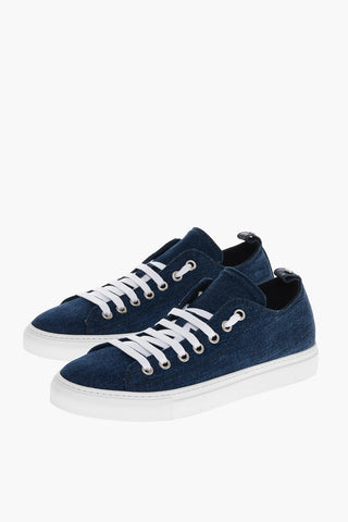 Denim Low Top Sneakers with Leather Trims