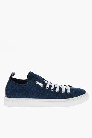Denim Low Top Sneakers with Leather Trims