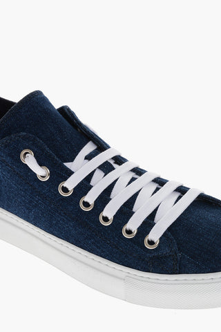 Denim Low Top Sneakers with Leather Trims