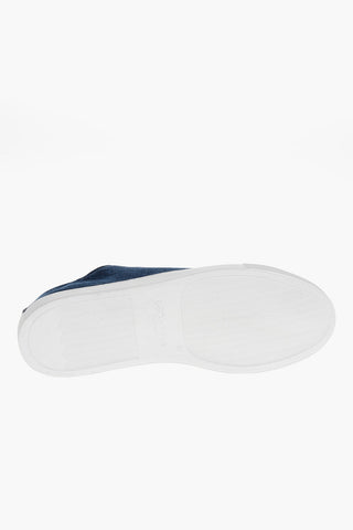 Sneakers Basse in Denim con Rifiniture in Pelle