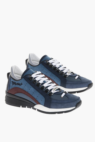 Sneakers Basse in Pelle e Tessuto con Lacci a Contrasto