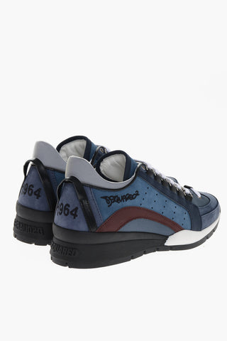 Sneakers Basse in Pelle e Tessuto con Lacci a Contrasto