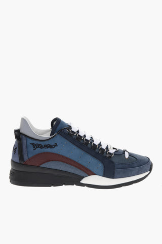 Sneakers Basse in Pelle e Tessuto con Lacci a Contrasto