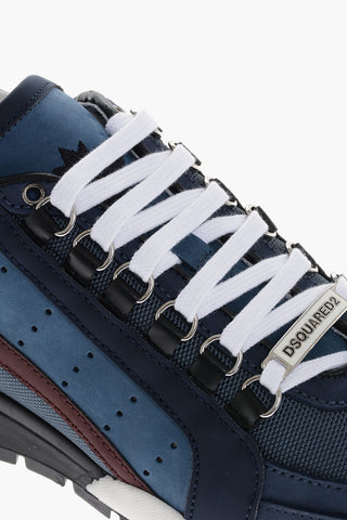 Sneakers Basse in Pelle e Tessuto con Lacci a Contrasto