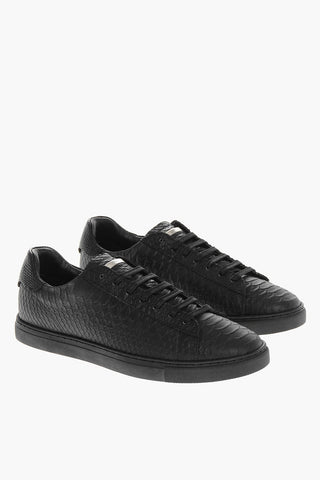 Textured Leather Low Sneakers with Logo