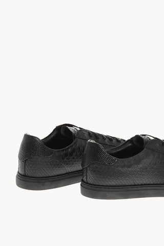 Textured Leather Low Sneakers with Logo